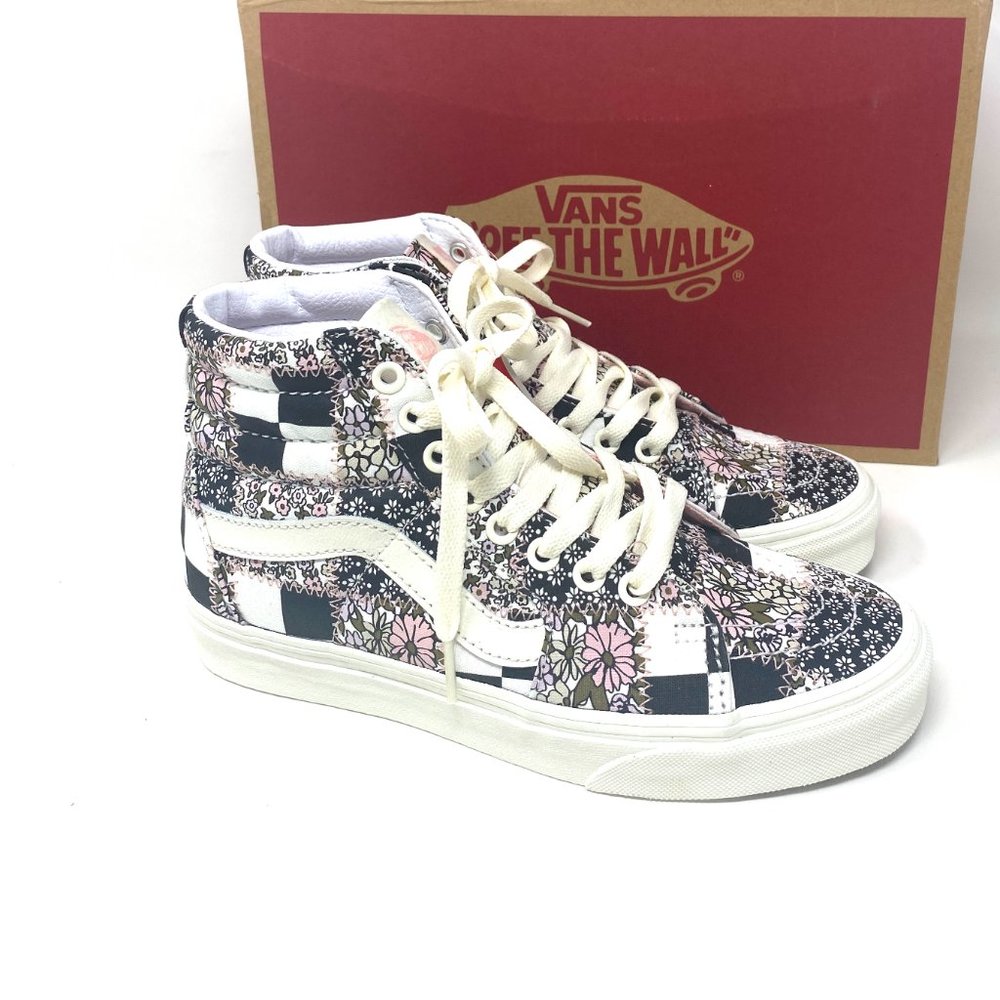 Vans Sk8-Hi Shoes Womens Canvas Floral Checkered Black White Skate VN0A32QG9FY - Picture 4 of 10
